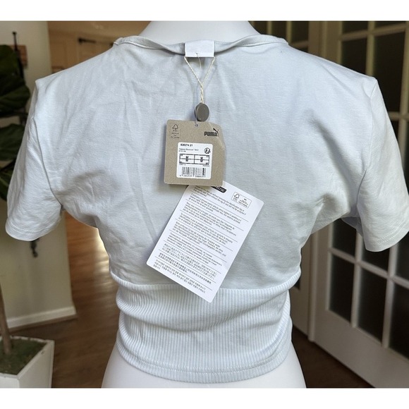 Puma Women's Classic Structured Crop Basic T-shirt Blue Size M - Picture 7 of 11